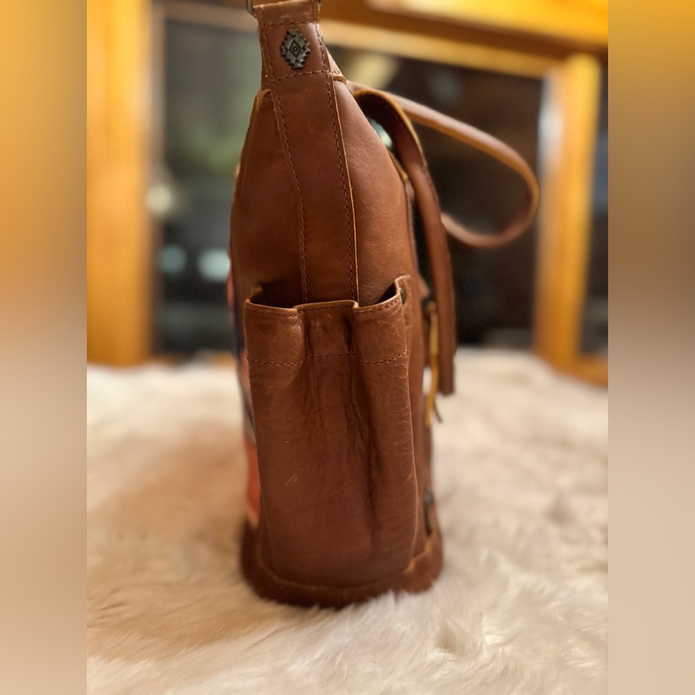 Nena & Co. Medium TPB Cafe Leather and gorgeous  Mountain & Sun huipil. - Picture 5 of 8